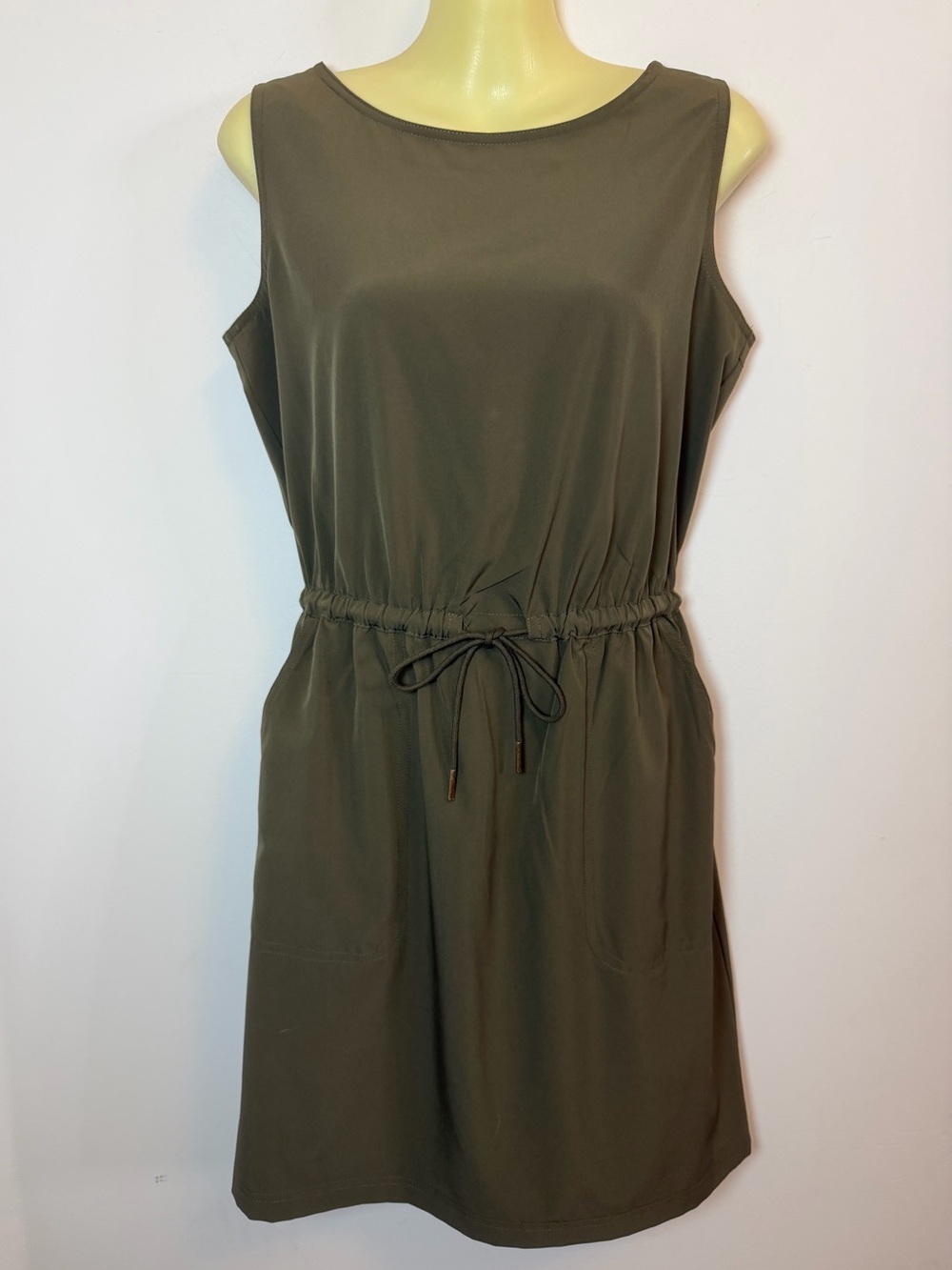 Calvin Klein Sleeveless Drawstring Waist Olive Green Dress